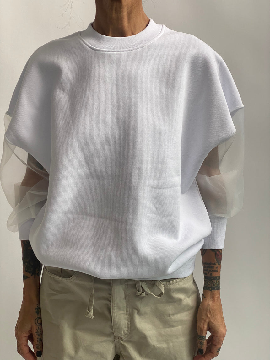 Felpa girocollo manica organza