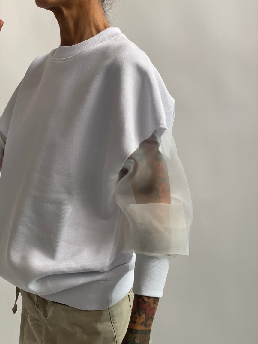 Felpa girocollo manica organza