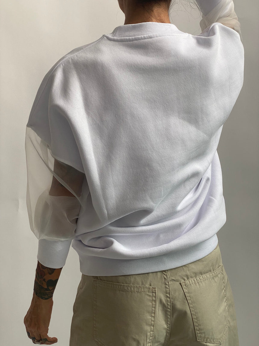 Felpa girocollo manica organza