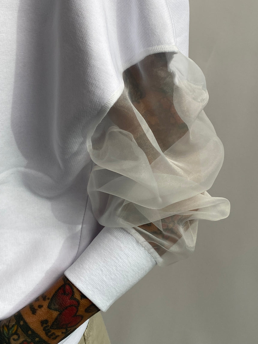 Felpa girocollo manica organza