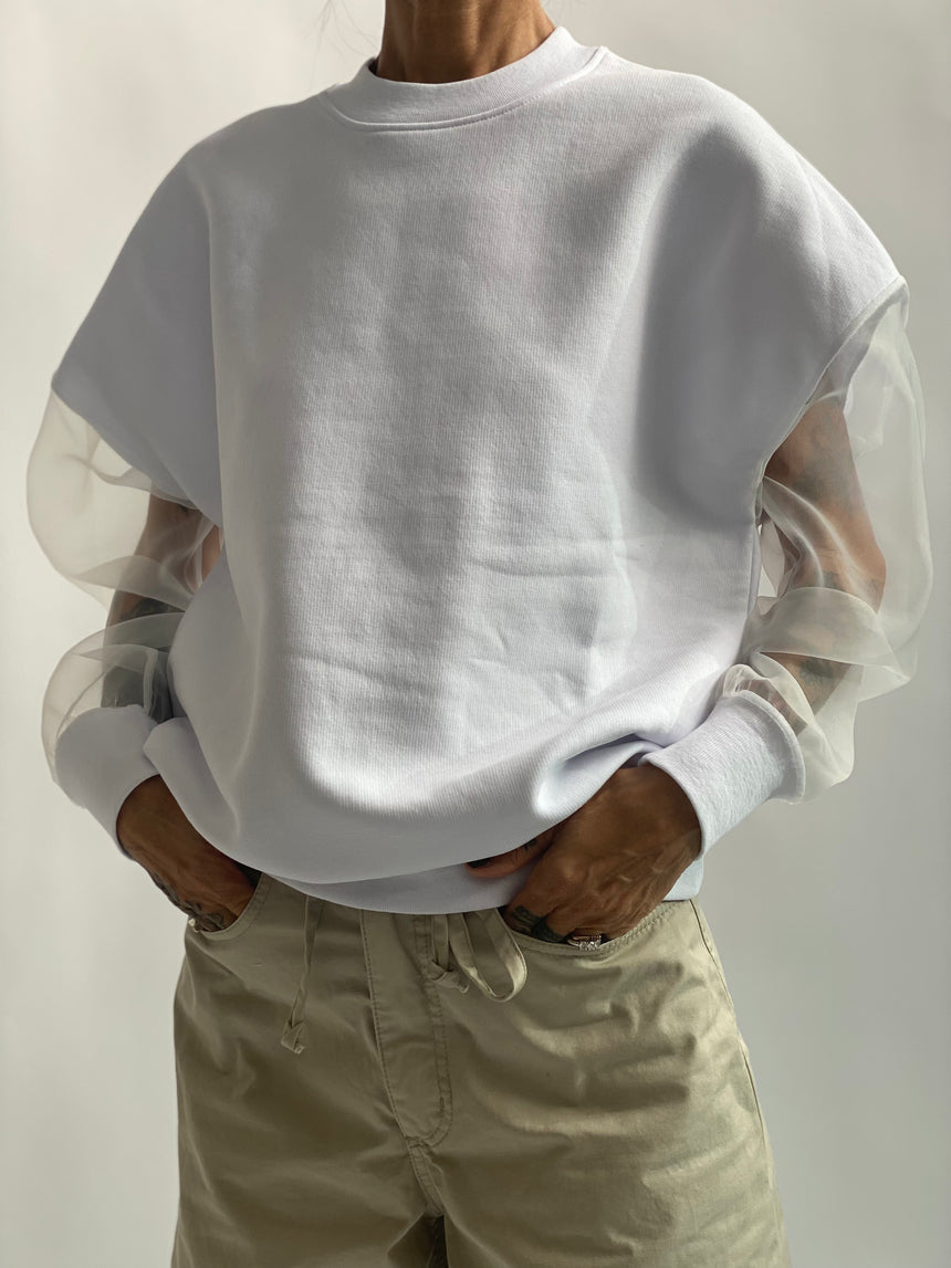 Felpa girocollo manica organza