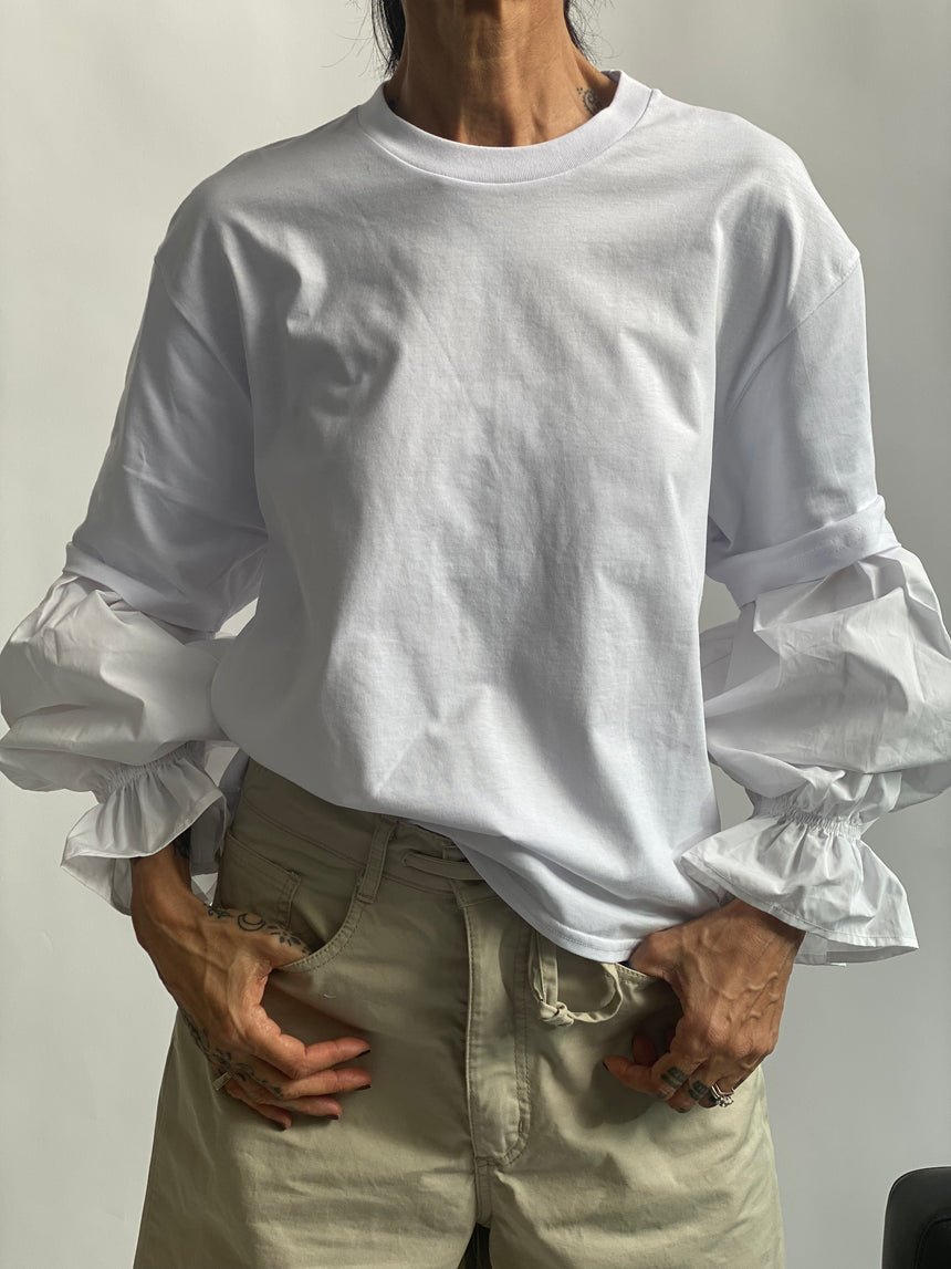 T-shirt girocollo spalla scesa con manica in popeline