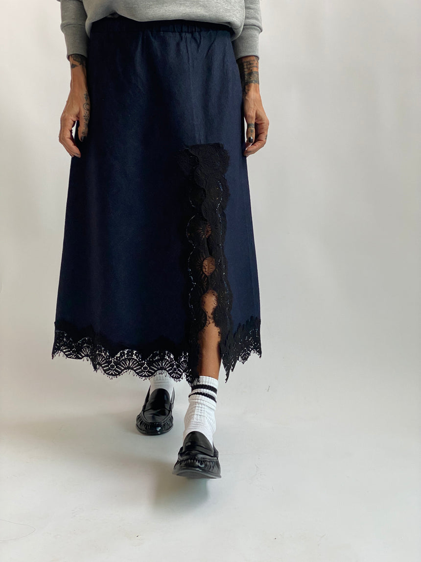 Gonna longuette denim pizzo