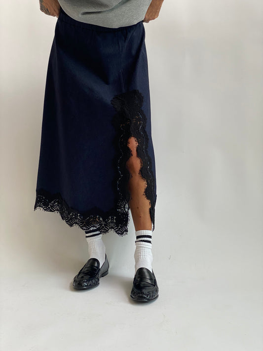 Gonna longuette denim pizzo