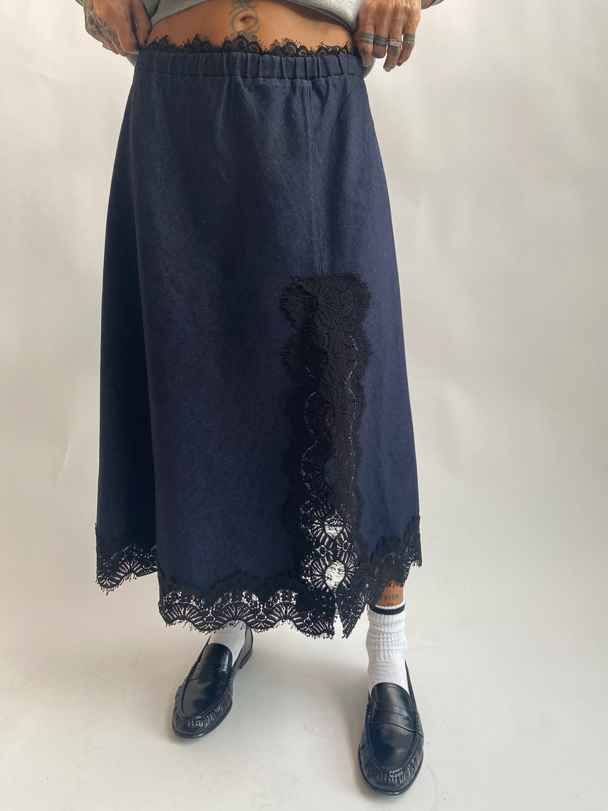 Gonna longuette denim pizzo