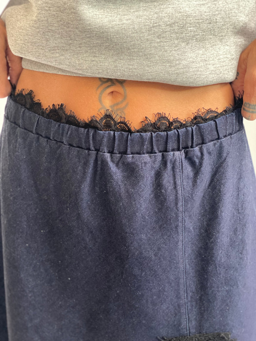 Gonna longuette denim pizzo