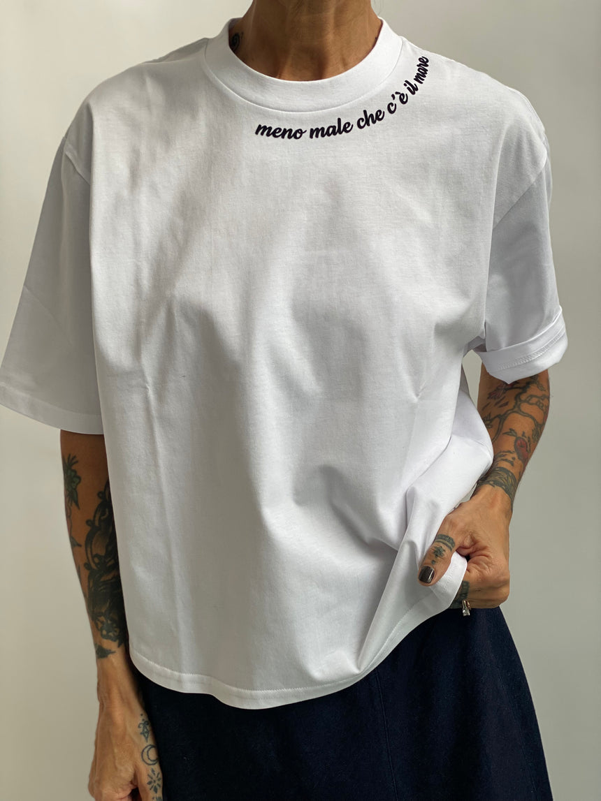 T-shirt girocollo spalla scesa con stampa floc