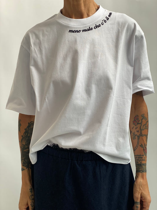 T-shirt girocollo spalla scesa con stampa floc