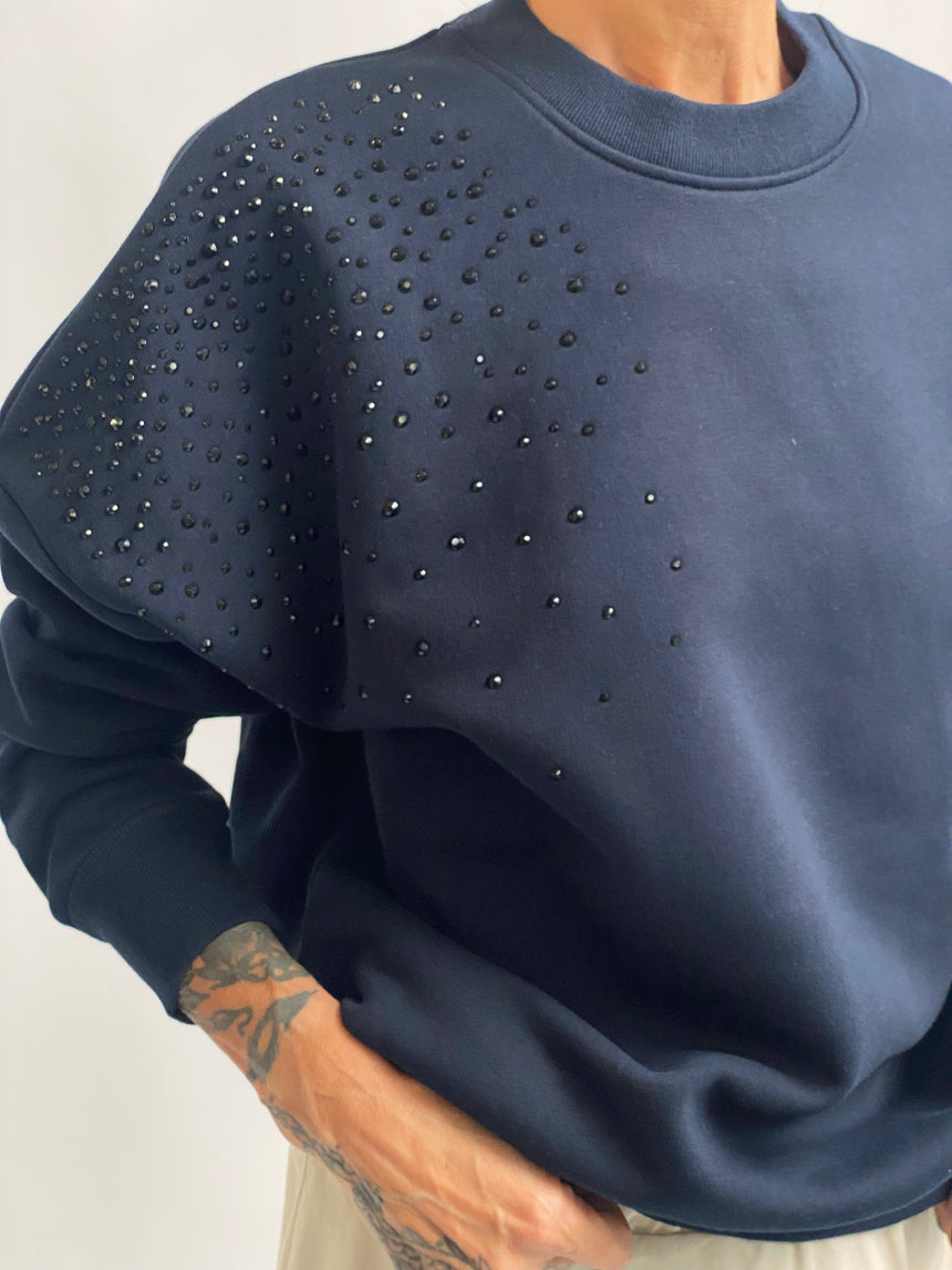 Felpa girocollo con strass