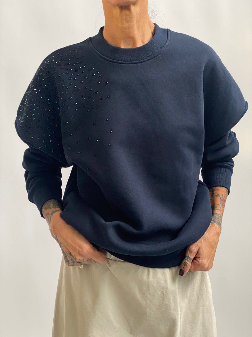 Felpa girocollo con strass