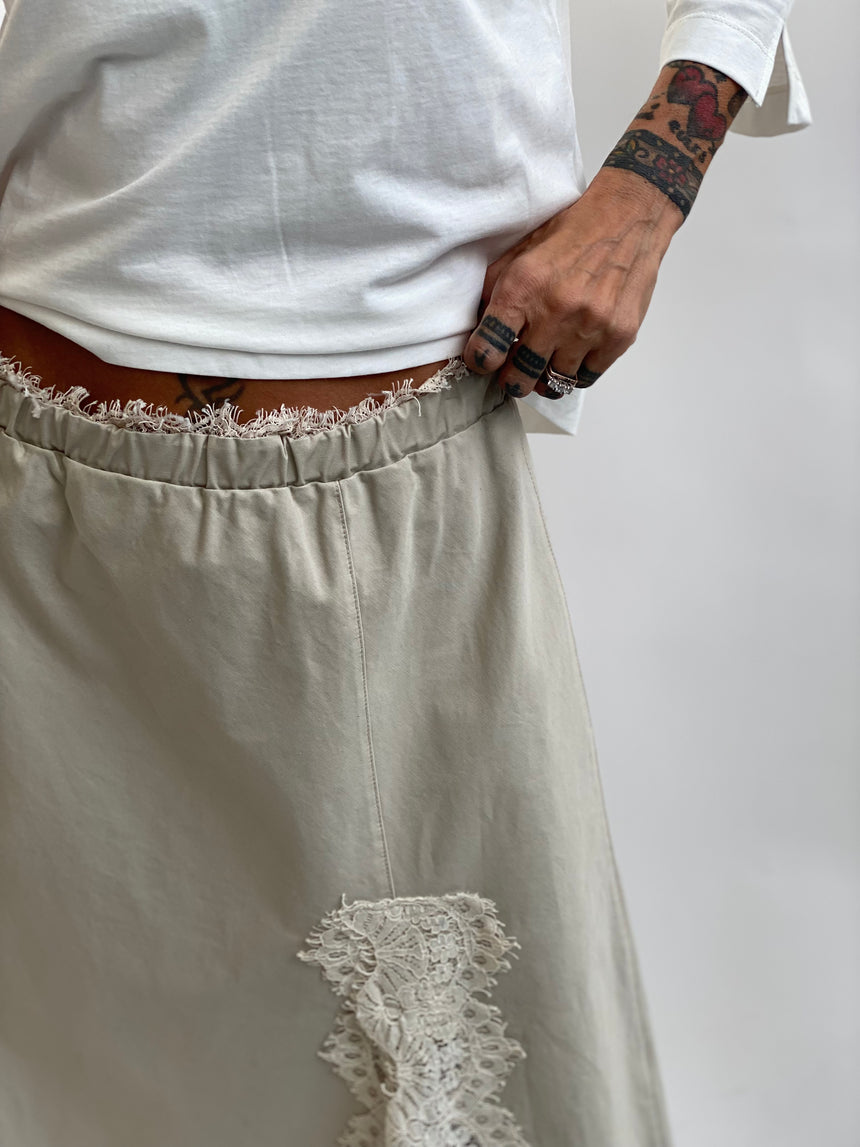 Gonna longuette cotone pizzo