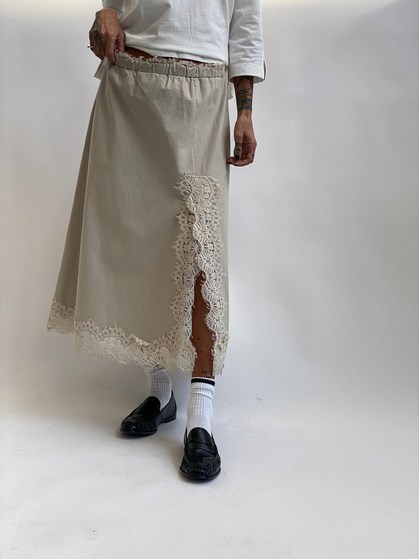 Gonna longuette cotone pizzo