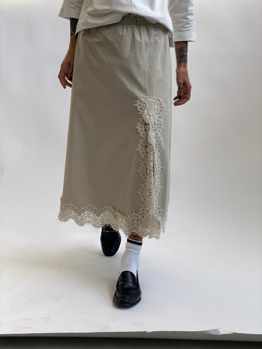 Gonna longuette cotone pizzo