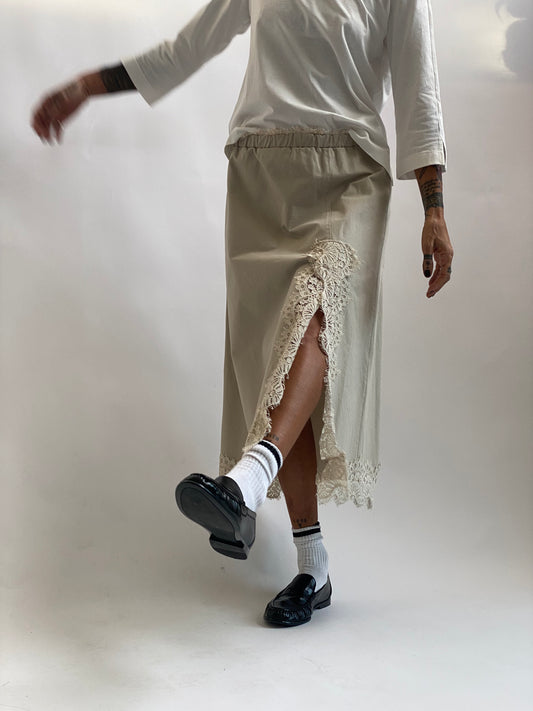 Gonna longuette cotone pizzo