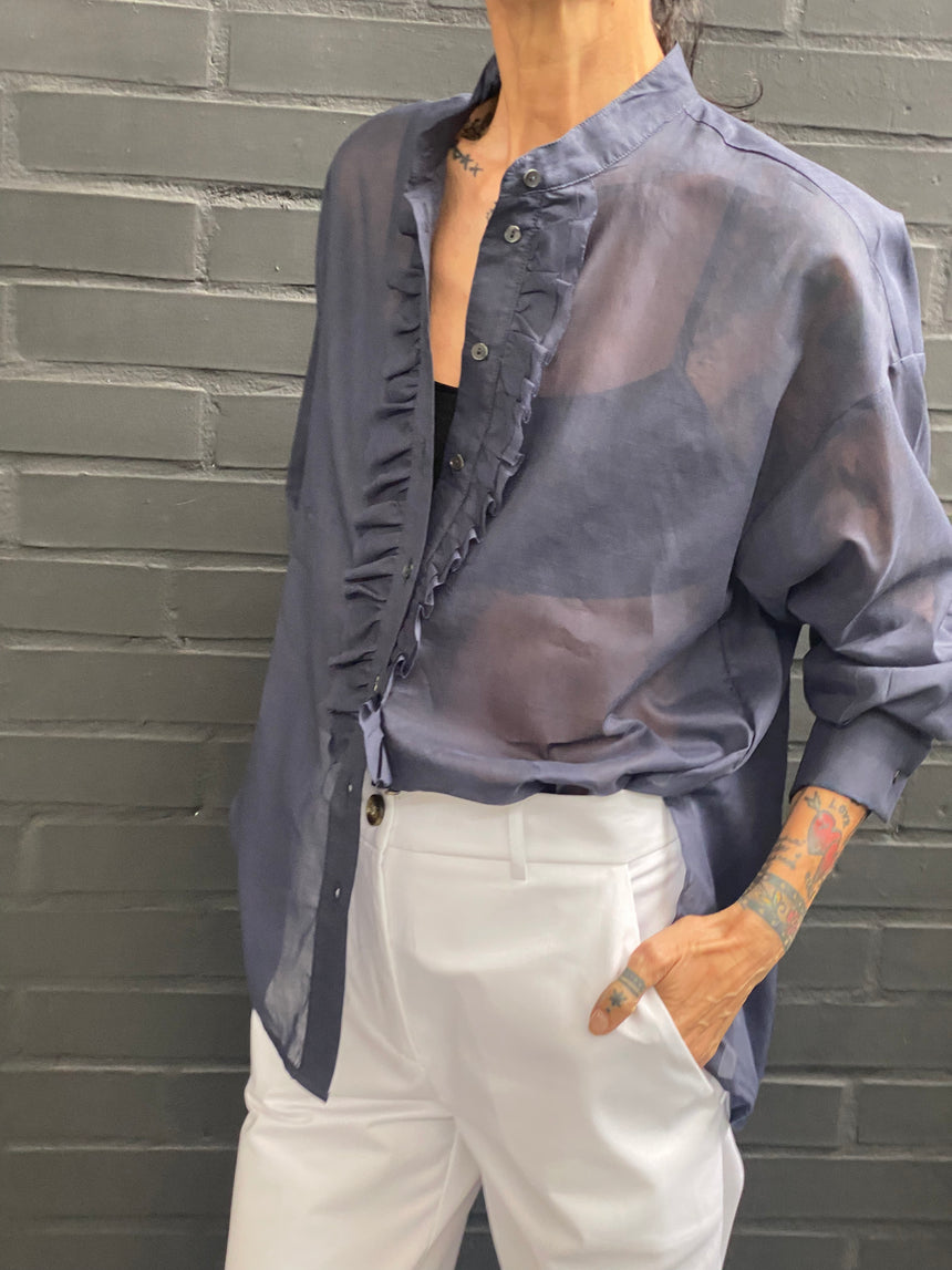 Camicia  in mussola con doppia frappa
