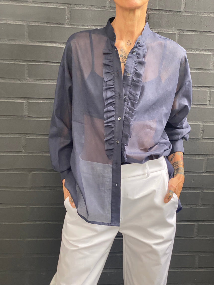 Camicia  in mussola con doppia frappa