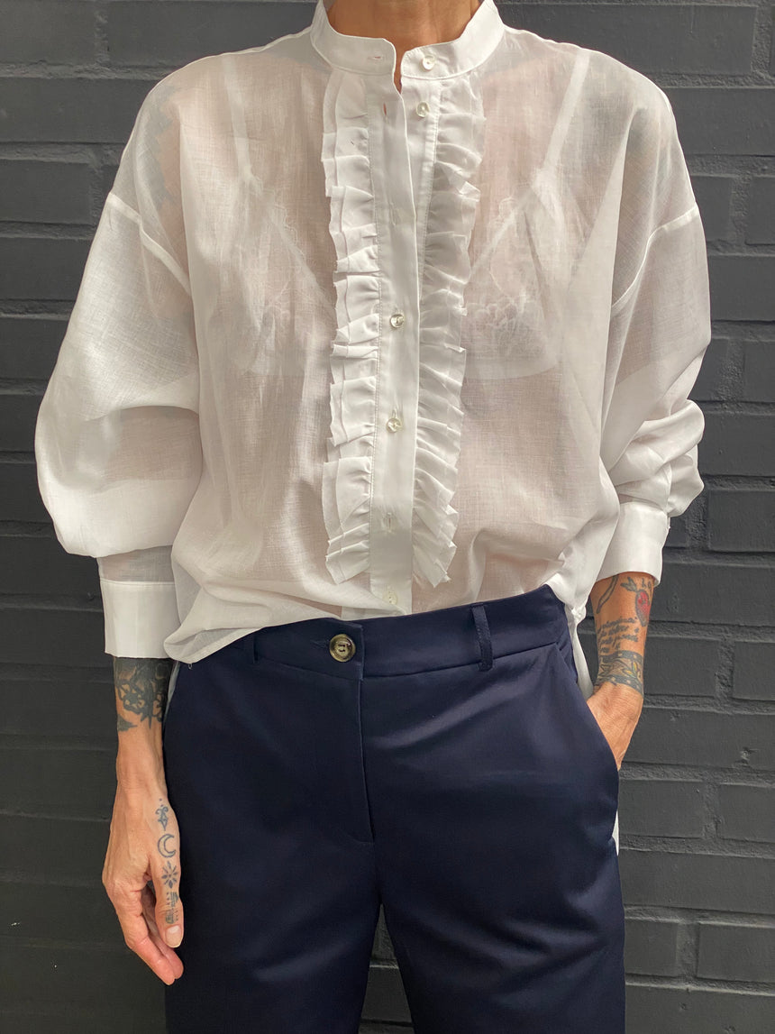 Camicia  in mussola con doppia frappa