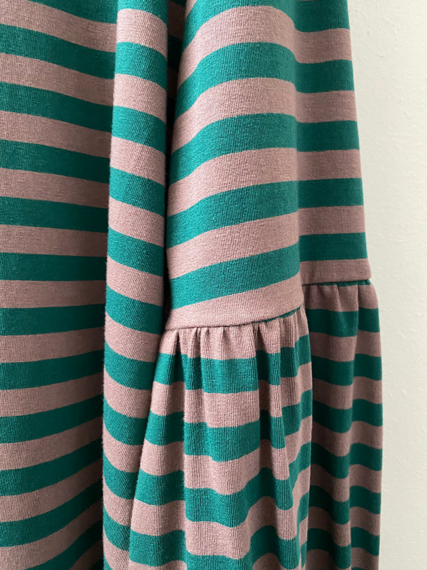 Striped curled sleeve T-shirt