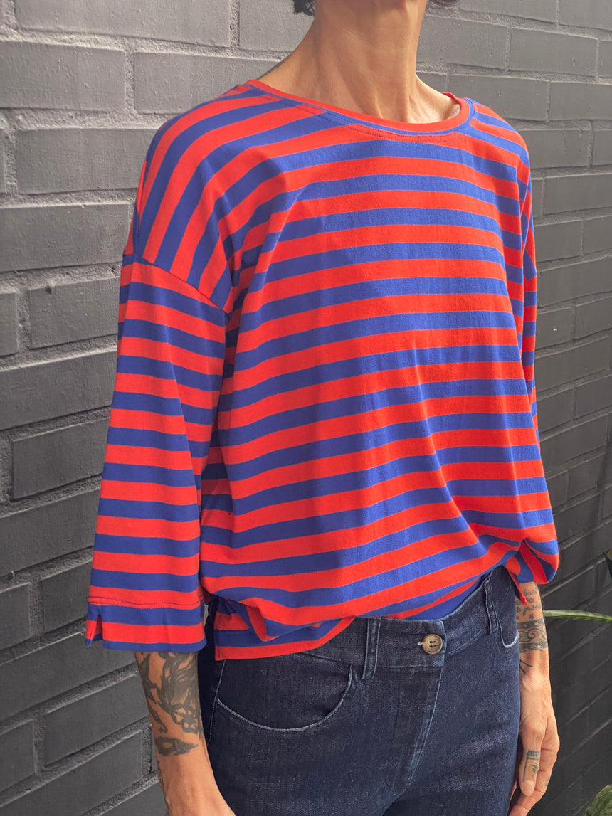 3/4 sleeve striped T-shirt